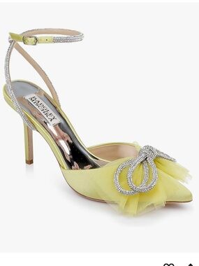Badgley Mischka Sacred Pastel Yellow Satin Pointed Toe Pumps Heels